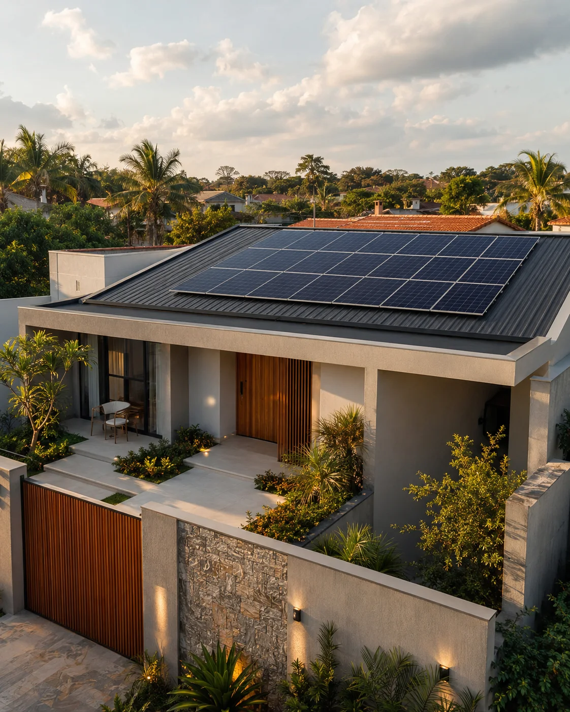 Residência contemporânea com sistema de energia solar — imagem ilustrativa